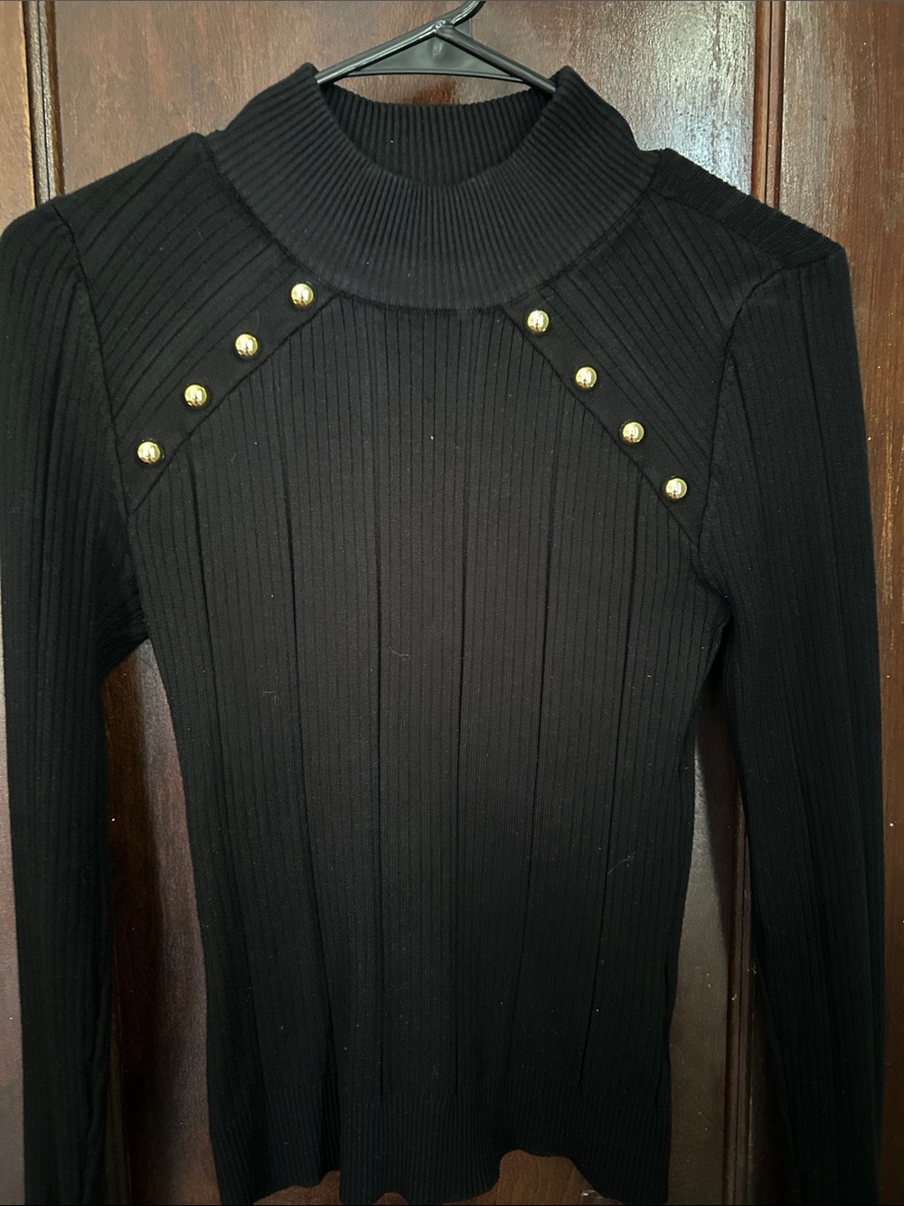 jcpenney Black Ribbed Mock Neck Long Sleeve Sweater with Gold Buttons